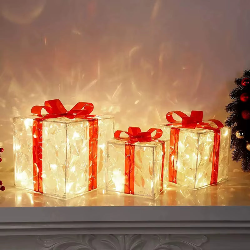 Christmas Glowing Gifts Box Decoration Ornament with Bow Lighting Box Outdoor Light Lighting Xmas 2024 Home Yard Decor