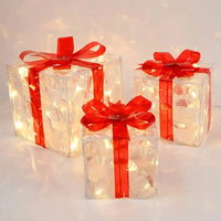 Christmas Glowing Gifts Box Decoration Ornament with Bow Lighting Box Outdoor Light Lighting Xmas 2024 Home Yard Decor