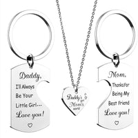 Family Love Necklace & Keychain Gift for Dad Mom and Daughter - Daddy'S Girl Heart Pendant for Girl,Birthday Father'S Day Keepsake for Parents Childen Kids.