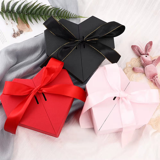 Black Red Heart Shaped Gifts Box with Bows Valentines Day Presents Packaing Boxes Anniversary Surprise Gifts Wedding Decorations