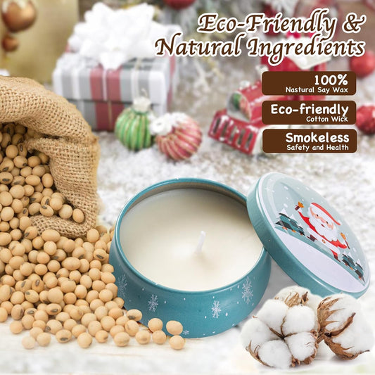 Christmas Scented Candles Gifts for Women, Natural Soy Wax Xmas Aromatherapy Gift Set, 6 Pack Tin Jar Candles for Stress Relief