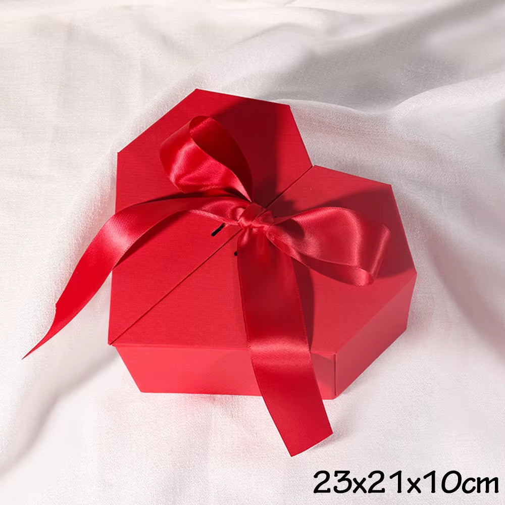 Black Red Heart Shaped Gifts Box with Bows Valentines Day Presents Packaing Boxes Anniversary Surprise Gifts Wedding Decorations