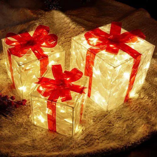 Christmas Glowing Gifts Box Decoration Ornament with Bow Lighting Box Outdoor Light Lighting Xmas 2024 Home Yard Decor