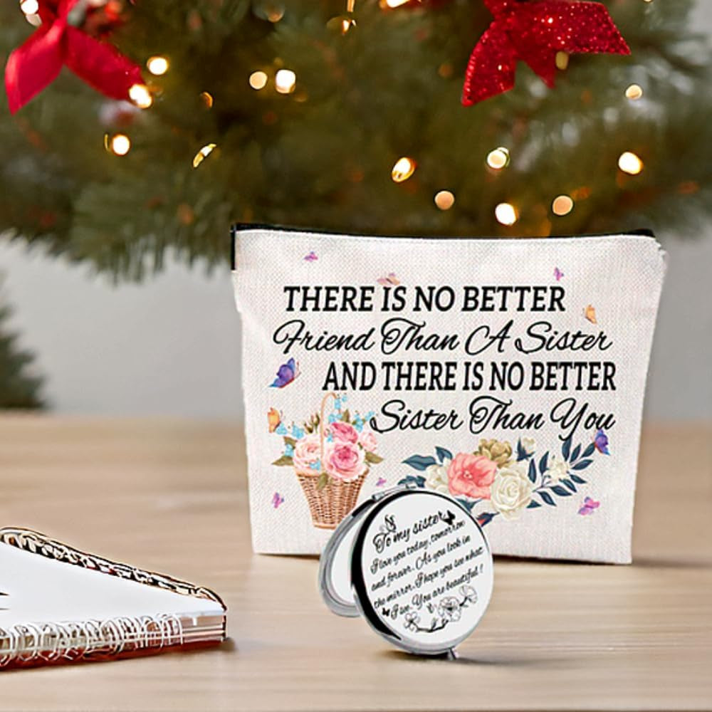 Sister Gifts,Sisters Gifts from Sister,Sister Birthday Gifts from Sister,Sister Appreciation Gifts,Gifts for Sisters,Sister Bday Gifts,Bonus Sister Gifts,Sister Cosmetic Bag,Sister Mirror