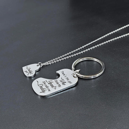 Family Love Necklace & Keychain Gift for Dad Mom and Daughter - Daddy'S Girl Heart Pendant for Girl,Birthday Father'S Day Keepsake for Parents Childen Kids.