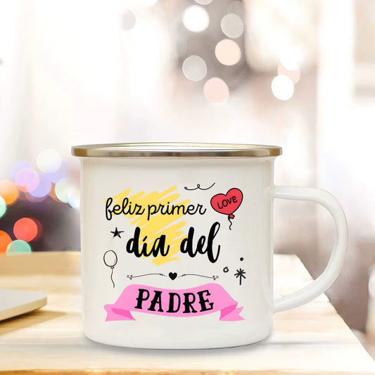 Dad I Love You Print Enamel Mugs Coffee Cups Gift for Daddy Drink Beer Wine Juice Cup Fathers Day Mug Present Coffee Cup