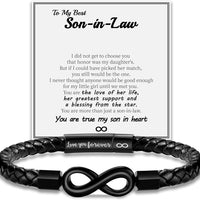 Leather Bracelet for Men Teen Boy Gifts to My Son Bracelet from Mom Fathers Day Bracelet Gifts for Dad Grandpa Love You Forever Engraved Husband Birthday Gift Ideas Infinity Knot Jewelry