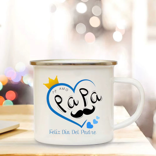 Dad I Love You Print Enamel Mugs Coffee Cups Gift for Daddy Drink Beer Wine Juice Cup Fathers Day Mug Present Coffee Cup