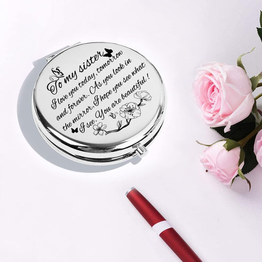 Sister Gifts,Sisters Gifts from Sister,Sister Birthday Gifts from Sister,Sister Appreciation Gifts,Gifts for Sisters,Sister Bday Gifts,Bonus Sister Gifts,Sister Cosmetic Bag,Sister Mirror