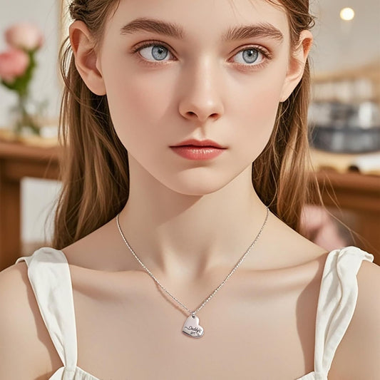 Family Love Necklace & Keychain Gift for Dad Mom and Daughter - Daddy'S Girl Heart Pendant for Girl,Birthday Father'S Day Keepsake for Parents Childen Kids.