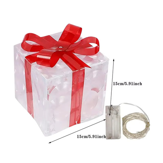 Christmas Glowing Gifts Box Decoration Ornament with Bow Lighting Box Outdoor Light Lighting Xmas 2024 Home Yard Decor