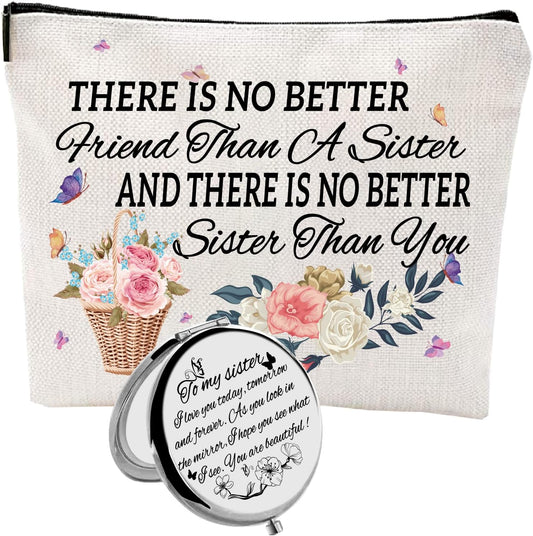 Sister Gifts,Sisters Gifts from Sister,Sister Birthday Gifts from Sister,Sister Appreciation Gifts,Gifts for Sisters,Sister Bday Gifts,Bonus Sister Gifts,Sister Cosmetic Bag,Sister Mirror