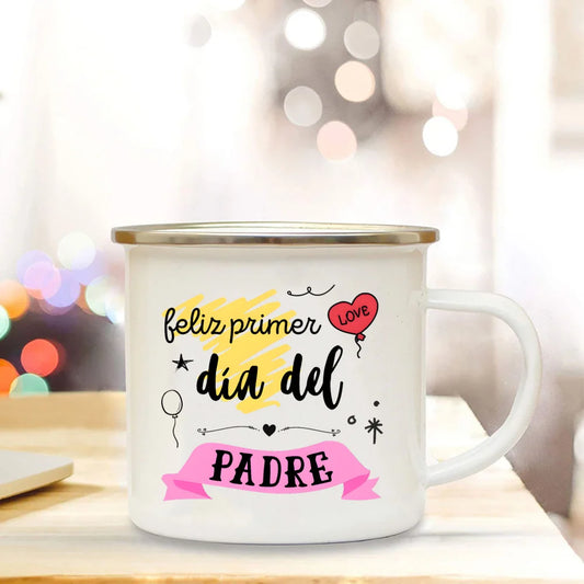 Dad I Love You Print Enamel Mugs Coffee Cups Gift for Daddy Drink Beer Wine Juice Cup Fathers Day Mug Present Coffee Cup
