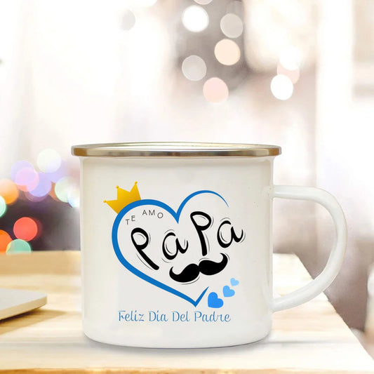 Dad I Love You Print Enamel Mugs Coffee Cups Gift for Daddy Drink Beer Wine Juice Cup Fathers Day Mug Present Coffee Cup
