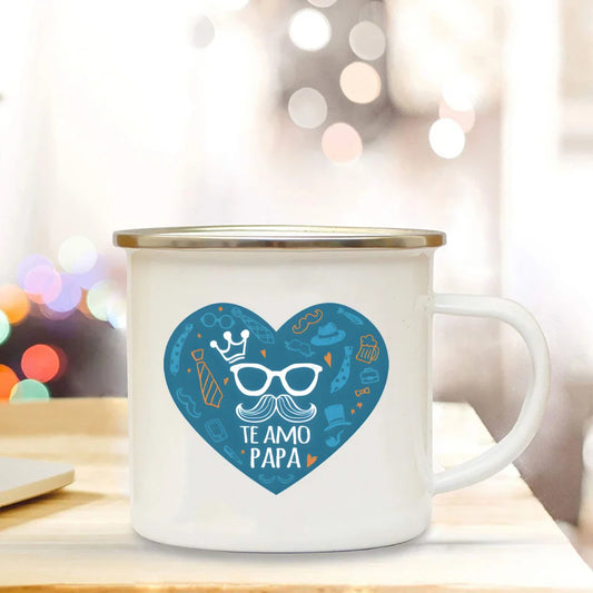 Dad I Love You Print Enamel Mugs Coffee Cups Gift for Daddy Drink Beer Wine Juice Cup Fathers Day Mug Present Coffee Cup