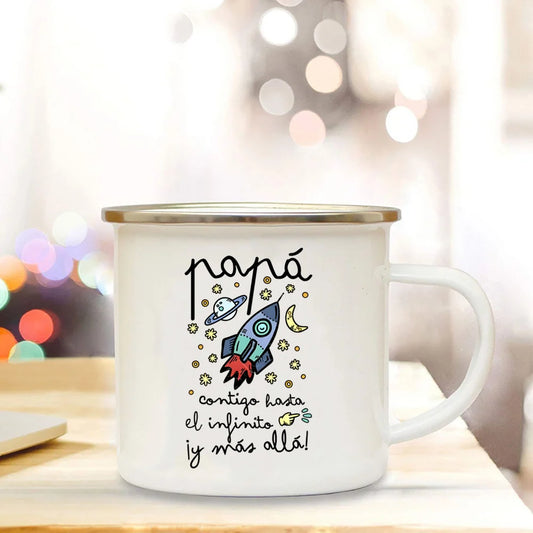 Dad I Love You Print Enamel Mugs Coffee Cups Gift for Daddy Drink Beer Wine Juice Cup Fathers Day Mug Present Coffee Cup