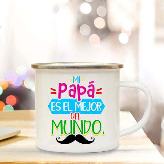 Dad I Love You Print Enamel Mugs Coffee Cups Gift for Daddy Drink Beer Wine Juice Cup Fathers Day Mug Present Coffee Cup