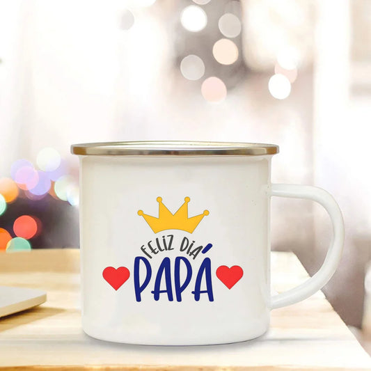 Dad I Love You Print Enamel Mugs Coffee Cups Gift for Daddy Drink Beer Wine Juice Cup Fathers Day Mug Present Coffee Cup