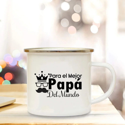 Dad I Love You Print Enamel Mugs Coffee Cups Gift for Daddy Drink Beer Wine Juice Cup Fathers Day Mug Present Coffee Cup