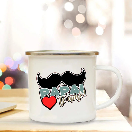 Dad I Love You Print Enamel Mugs Coffee Cups Gift for Daddy Drink Beer Wine Juice Cup Fathers Day Mug Present Coffee Cup