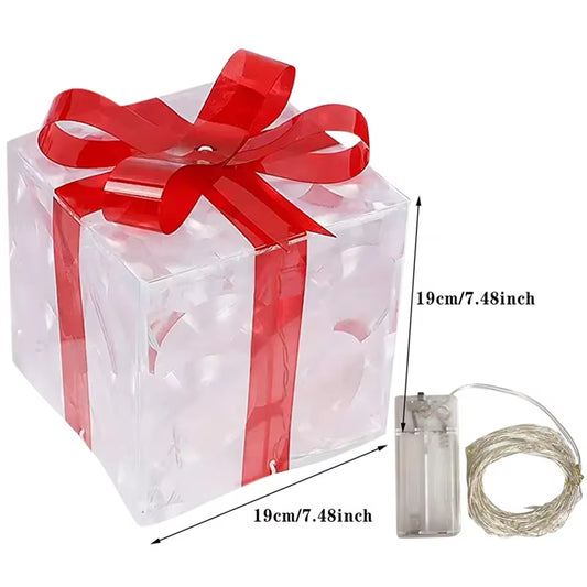 Christmas Glowing Gifts Box Decoration Ornament with Bow Lighting Box Outdoor Light Lighting Xmas 2024 Home Yard Decor