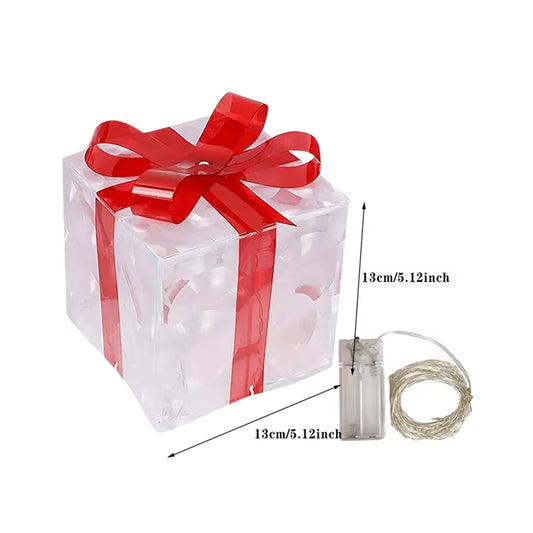 Christmas Glowing Gifts Box Decoration Ornament with Bow Lighting Box Outdoor Light Lighting Xmas 2024 Home Yard Decor