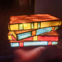 Stacked Books Lamp Nightstand Desk Lamps Resin Handicraft Stacked Books Light Stained Glass Table Desk Reading Light Decorative