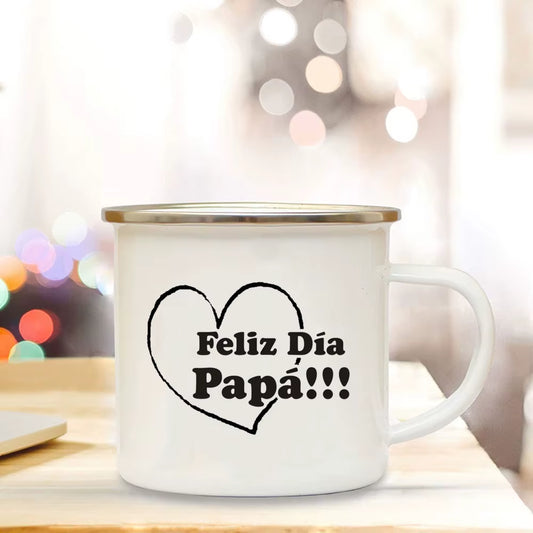 Dad I Love You Print Enamel Mugs Coffee Cups Gift for Daddy Drink Beer Wine Juice Cup Fathers Day Mug Present Coffee Cup