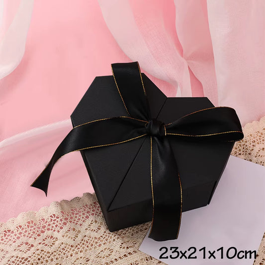 Black Red Heart Shaped Gifts Box with Bows Valentines Day Presents Packaing Boxes Anniversary Surprise Gifts Wedding Decorations