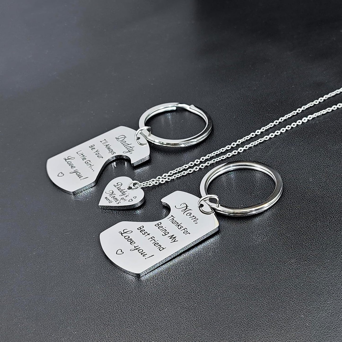 Family Love Necklace & Keychain Gift for Dad Mom and Daughter - Daddy'S Girl Heart Pendant for Girl,Birthday Father'S Day Keepsake for Parents Childen Kids.