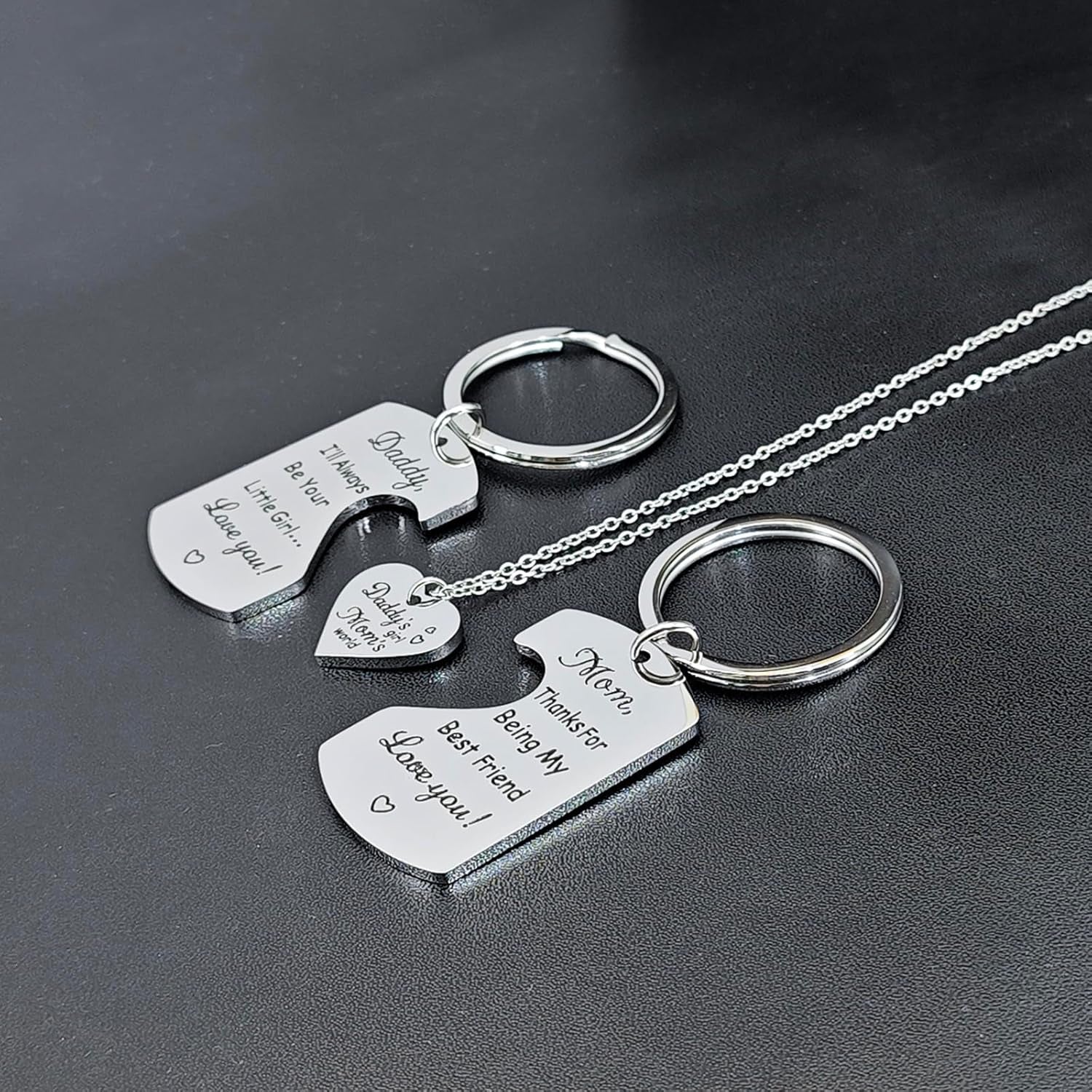 Family Love Necklace & Keychain Gift for Dad Mom and Daughter - Daddy'S Girl Heart Pendant for Girl,Birthday Father'S Day Keepsake for Parents Childen Kids.