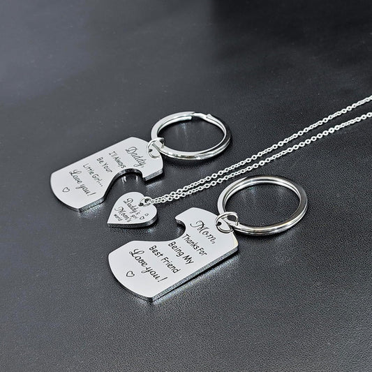 Family Love Necklace & Keychain Gift for Dad Mom and Daughter - Daddy'S Girl Heart Pendant for Girl,Birthday Father'S Day Keepsake for Parents Childen Kids.