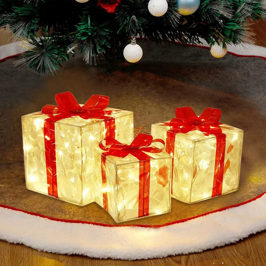 Christmas Glowing Gifts Box Decoration Ornament with Bow Lighting Box Outdoor Light Lighting Xmas 2024 Home Yard Decor