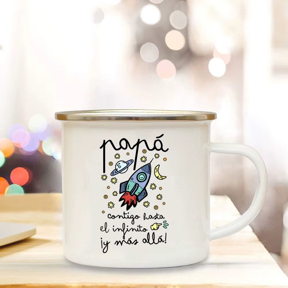 Dad I Love You Print Enamel Mugs Coffee Cups Gift for Daddy Drink Beer Wine Juice Cup Fathers Day Mug Present Coffee Cup