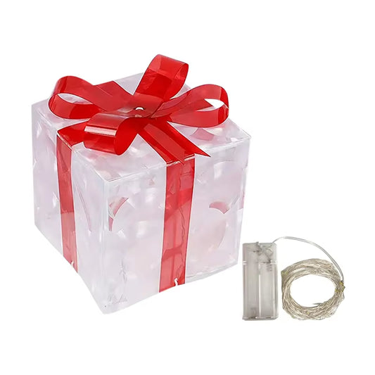 Christmas Glowing Gifts Box Decoration Ornament with Bow Lighting Box Outdoor Light Lighting Xmas 2024 Home Yard Decor